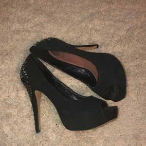 Vince Camuto Black open-toed heels with gems
